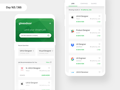 Glassdoor Mobile App - Redesign | Day 163/365 - Project365 android app concept glassdoor glassdoor redesign job search mobile job-search mobile-app project365 redesign redesign-tuesday sketch