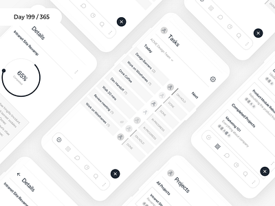 Project Management Mobile App | Day 206/365 - Project365 challenge daily ui design management productivity project365 projects sf pro display time tracker tracking wireframe wireframe wednesday