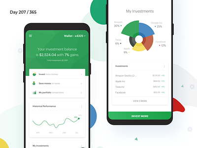 Investments App Exploration | Day 207/365 - Project365 data visualization design challenge disruptive thursday fintech graphik investments app mobile app project365 save money stock market stock trading