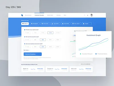 Investment Calculator Dashboard | Day 235/365 - Project365 dashboard design challenge disruptive thursday investment investment calculator mutual funds project365 savings sketch stock market stock trading stocks