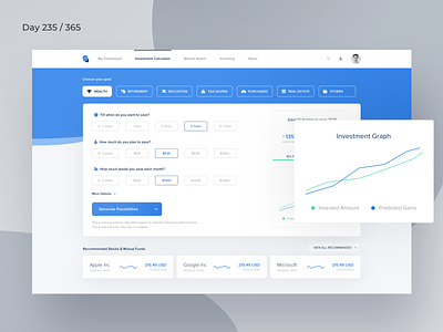 Investment Calculator Dashboard | Day 235/365 - Project365 dashboard design challenge disruptive thursday investment investment calculator mutual funds project365 savings sketch stock market stock trading stocks