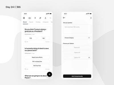 Anonymous Polls App - Wireframe | Day 241/365 - Project365 anon anonymous community design challenge minimal mobile app polls private polling project365 ux wireframe wireframe wednesday