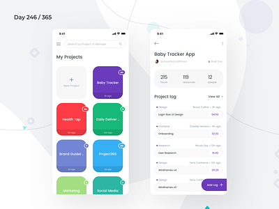 Project/Log Management App | Day 246/365 - Project365 daily ui design challenge ios ios11 log management minimal minimal monday mobile app mobile saas project logging project management project management tool project365 projects saas