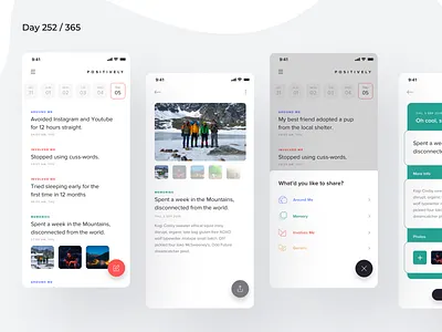 Positivity Journal - App Concept | Day 252/365 - Project365 daily ui design challenge gratitude happiness ios journal journal app minimal mobile app motivational motivational journal positive positivity positivity tracker app project365 self help sketch super sunday