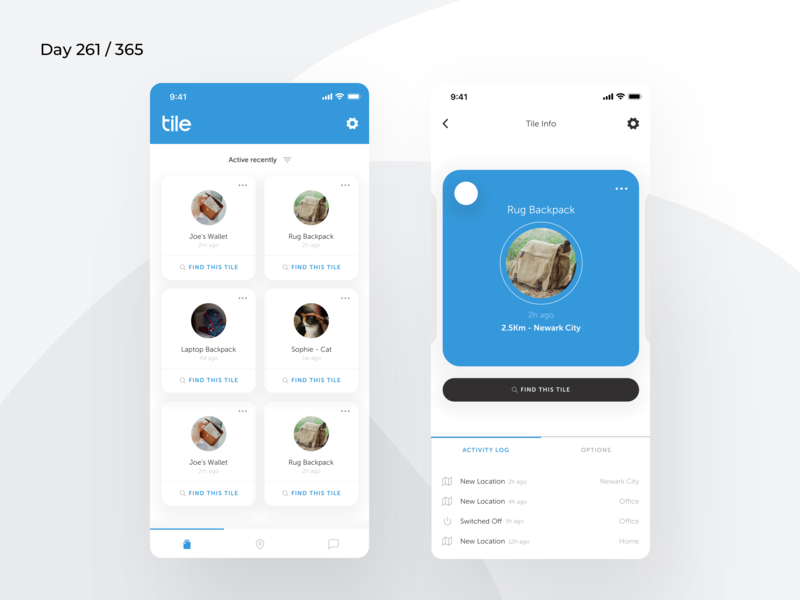 Tile Mobile App Redesign Concept Day 261/365 Project365 by Kishore