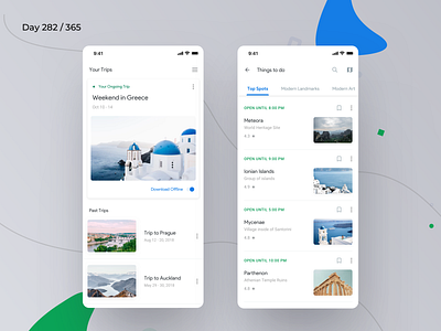 Google Trips App Redesign | Day 282/365 - Project365 android pie design challenge daily ui design challenge google play music google travel app google trips ios material 2.0 material 2018 minimal mobile app mobile app redesign project365 redesign concept redesign tuesday sketch travel planner app trips planner