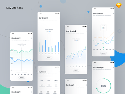 Mobile Charts UI Kit v1.0 | Day 285/365 - Project365 analytics challenge charts graphs daily ui dashboards data visualization design challenge freebie freebie friday graphs in sketch ios mobile app mobile bar graph mobile graphs mobile line graph project365 sketch sketch freebie ui kit visualization