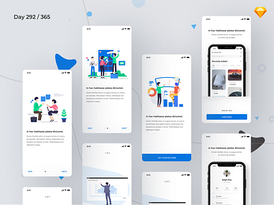 Mobile Onboarding Screens - Freebie | Day 292/365 - Project365 blue challenge colorful daily ui design challenge free ui kit freebie freebie friday illustration ios iphone x mobile app montserrat onboarding onboarding screens onboarding ui project365 sketch sketch freebie ui kit