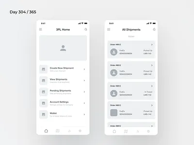 3PL Shipping App Wireframe | Day 304/365 - Project365 3pl 3pl management 3pl mobile app app design daily ui design challenge ios logistics logistics management management app minimal mobile app mobile ux project365 shipping and logistics ux wireframe wireframe wednesday