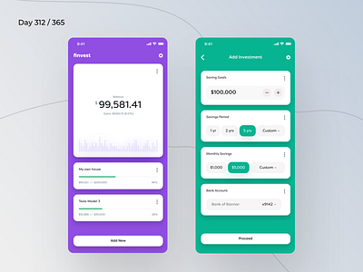 Smart Fin-tech Investments App | Day 312/365 - Project365 design challenge disruptive thursday investment ios minimal mobile app money saver app mutual funds project365 save money saving savings sketch smart investments