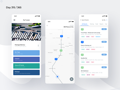 MyTrucker - Pitstops App | Day 315/365 - Project365 daily ui ios minimal mobile app pitstops project365 sketch super sunday super sunday truck parking truck pitstop finder truck route finder trucking trucks