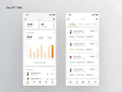Amazon Seller App Redesign | Day 317/365 - Project365 amazon amazon seller app redesign challenge daily ui design challenge ecommerce ios manage orders manage sales minimal mobile app mobile app redesign project365 redesign concept redesign tuesday seller app sketch
