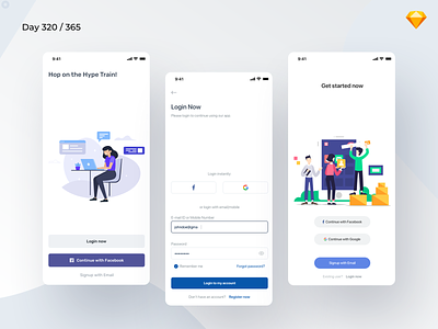 Mobile Login Pages Freebie | Day 320/365 - Project365 bold challenge daily ui design challenge freebie freebie friday illustration ios login page login ios login pages mobile mobile app project365 saas sketch sketch app freebie sketch freebie ui kit