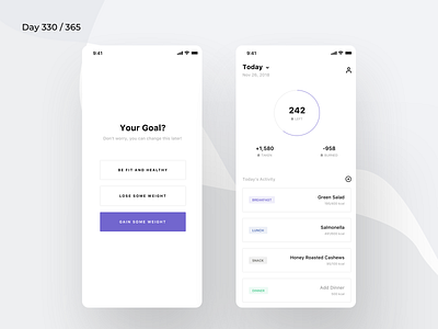 Minimal Calorie Tracker App | Day 330/365 - Project365 calorie count app calorie tracker calories daily calories tracker app daily food calorie tracker daily ui design challenge fitness app ios minimal minimal monday mobile app mobile app project365