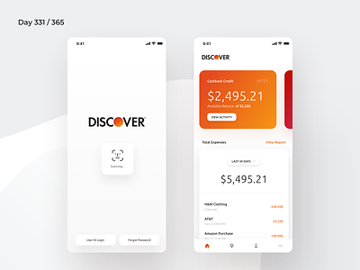 Discover Mobile App Redesign Concept | Day 331/365 - Project365 banking app challenge credit card app credit expenses daily ui design challenge discover credit discover credit card mobile app discover ios app expenses ios minimal mobile app mobile app redesign project365 redesign concept redesign tuesday sketch