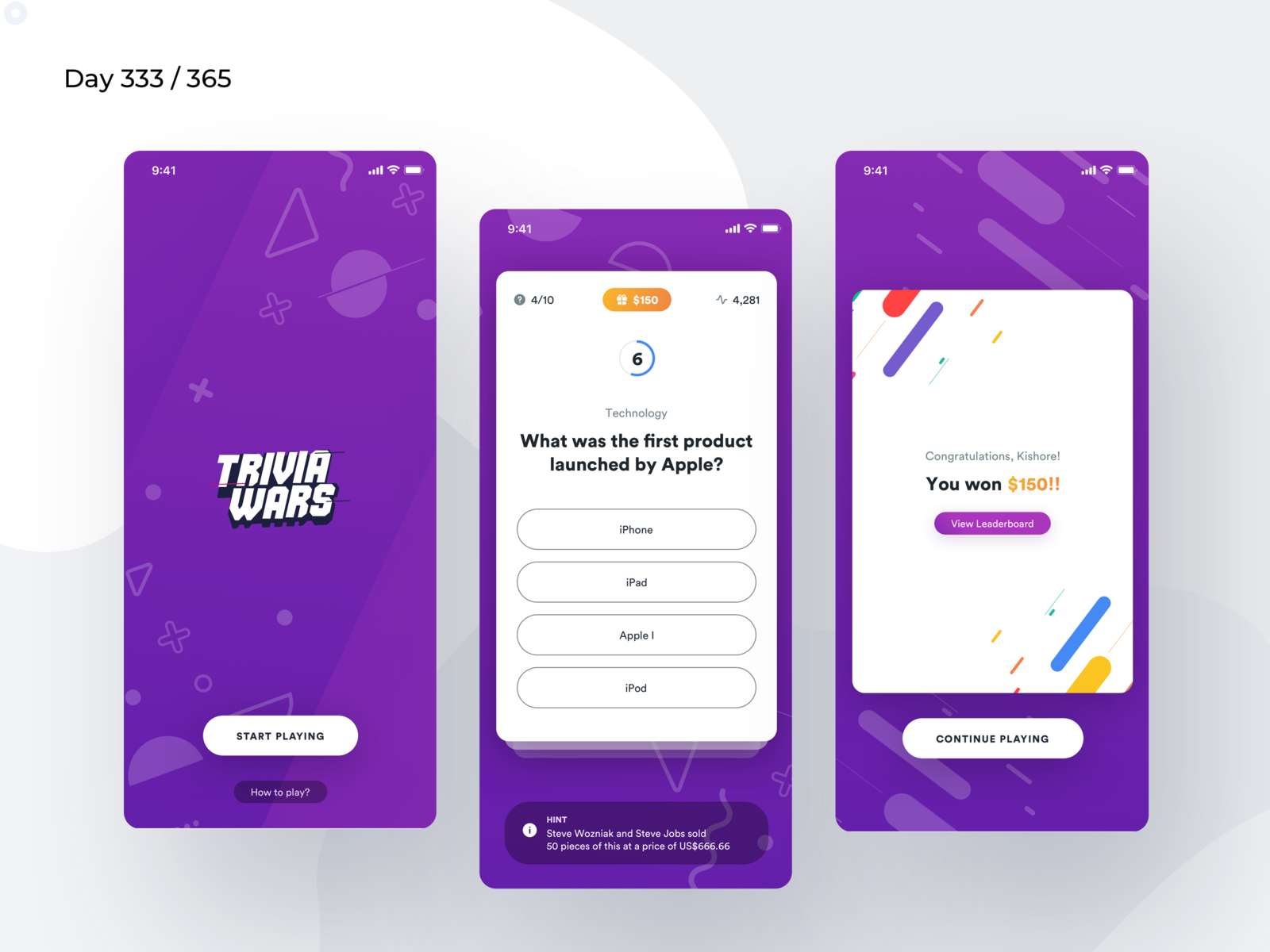 Live Trivia Game App Concept | Day 333/365 - Project365 by Kishore on