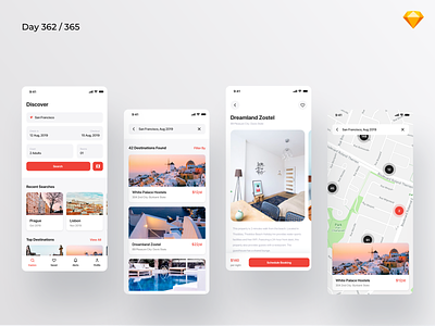 Hostel Booking App - Freebie | Day 362/365 - Project365 accomodation bold challenge daily-ui design-challenge freebie freebie-friday hostel booking hostels hotels mobile mobile app places project365 sketch sketch freebie sketchapp travel travel app ui kit