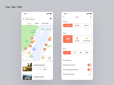 Camping Spots Finder App | Day 364/365 - Project365 camping camping spots finder daily ui hiking ios minimal mobile app project365 rv rv camping sketch super sunday super sunday tent camping