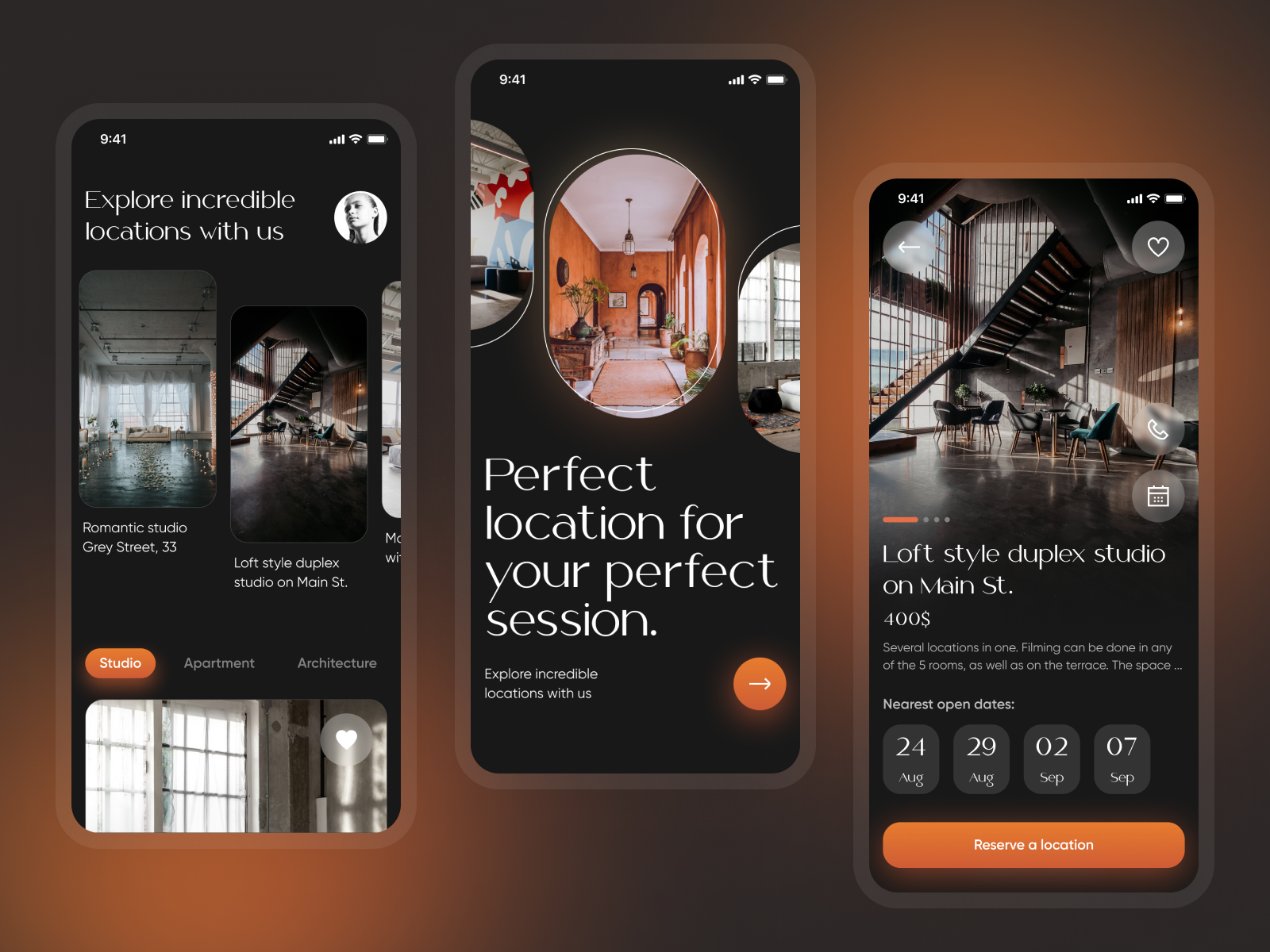 Photoshoot room rental app by Anastasiia for Axicube on Dribbble