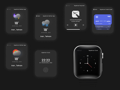 Apple Watch UI kit - dark theme 44mm adobe xd apple watch figma kit ui kit uiux vector watch watch 44mm