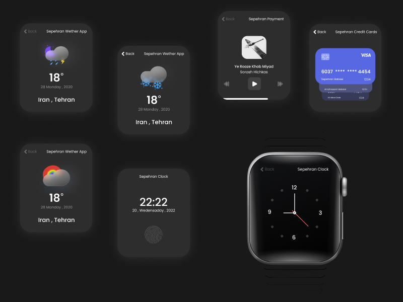 Apple Watch UI kit - dark theme by Sepehran babaei on Dribbble