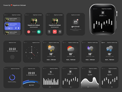 Apple Watch UI kit - dark theme adobe xd apple apple watch barbara figma sepehran ui uiux ux vector watch