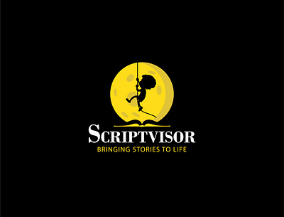 Scriptvisor App Logo adobe illustrator app icon app logo black book branding child contrast design flat illustration logo moon moonlight script shadow story vector vector illustration yellow