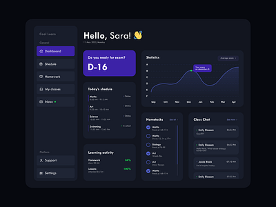 Dashboard for students (Dark theme)