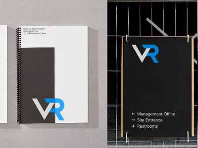 VR Construction – Brand Identity (banner, souvenir) architecture banner brand brand design brand identity branding building construction construction company contemporary creative design graphic design logo logo design minimal notebook sign symbols typography