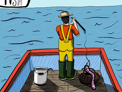 Inktober Fish casting out casting out fish fisherman illustration inktober 2020 procreate procreate art procreateapp