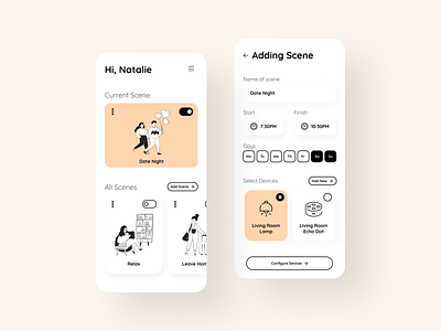 Mood setting app for your home through smart devices add app daily ui dailyui date device devices home lamp minimal mood relax scenario scenarios scene smart smart design smart device smart home smarthome