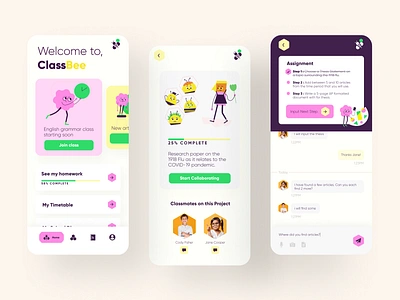 Education app for kids 📚⁠⠀ app bee color colors daily ui design education education app geometic illustration kids kids up learn mobile school school app task timetable ui uiux