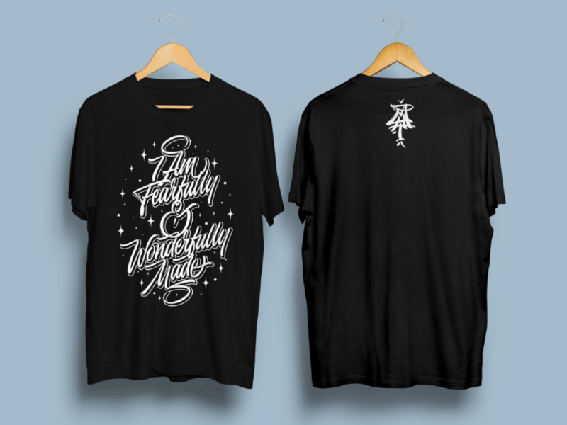 I Am Fearfully & Wonderfully Made tshirt design tshirt clothing merc design merch print print design design graphic design photoshop illustrator brush pen paper made custom lettering wip brush lettering calligraphy hand lettering lettering