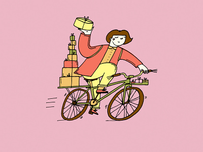 Special Delivery bake shop bicycle cake cake shop character confectionery cycling drawing illustration romanaruban seredaveganpoint sweets vegan