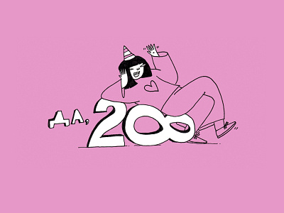 Yes, 28! character happy birthday illustration illustration art invitation pink romanaruban