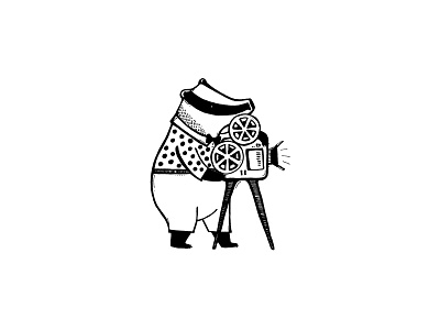Cameraman Badger badger blackandwhite cinema drawing illustration illustration art movie romanaruban simple