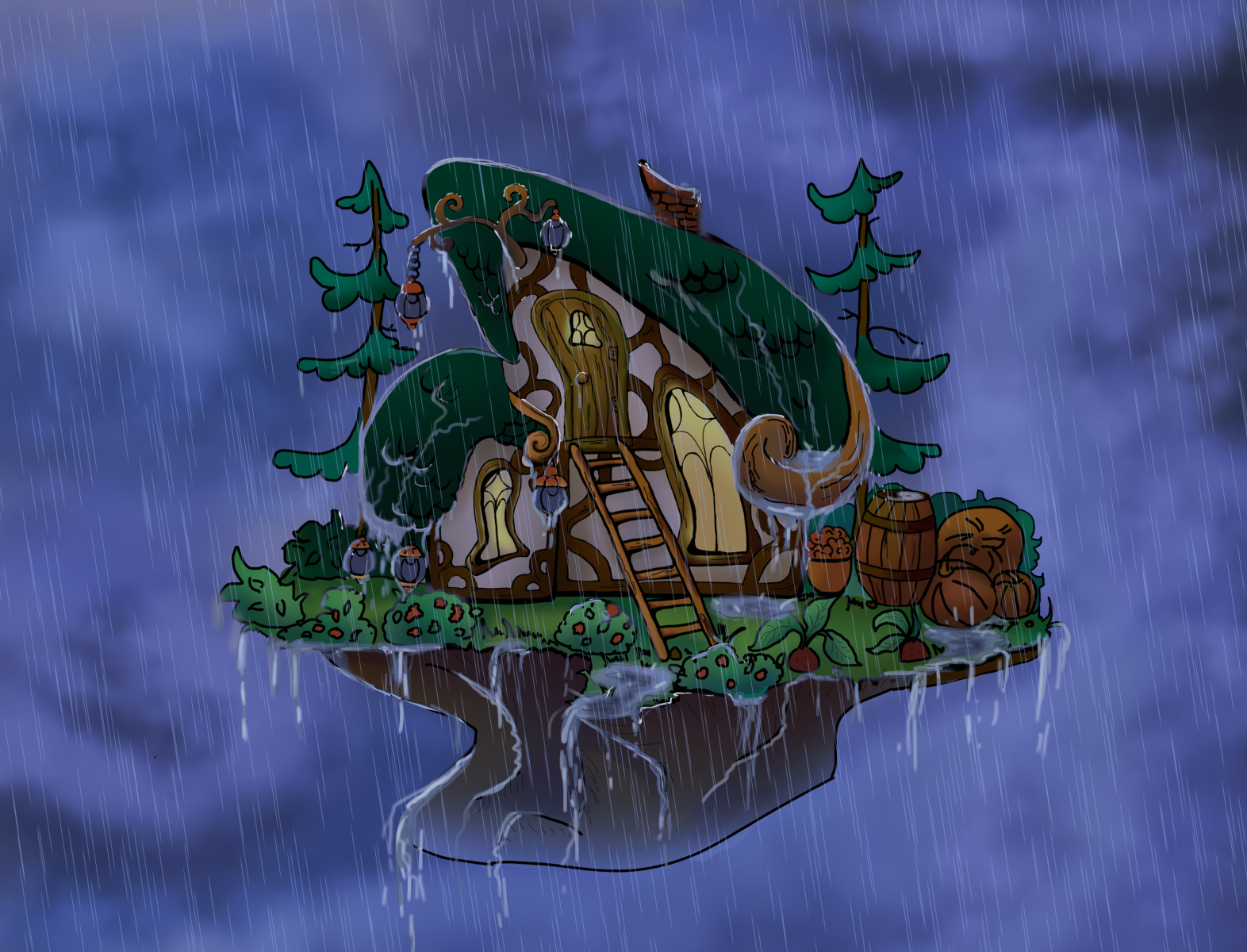 Witch's house art artwork graphic design house illustration rain