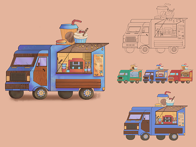 Food truck art car food truck illustration van