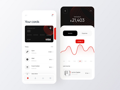 Banking App app app design bank banking app black boro cards cards ui concept finance flat futuristic interface ios minimal minimalistic red ui ux whiite