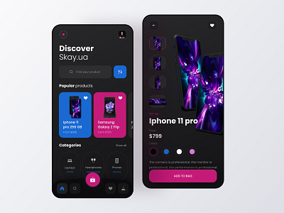 Electronics Store App app app design blue and pink boro cards catalog concept ecommerce app filter flat interface ios iphone minimal product page samsung store app tabbar ui ux