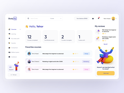 Dashboard StudyGy 3d cardboard cards clean concept dashboad education illustration interface learning minimal minimalistic reviews study ui ux web