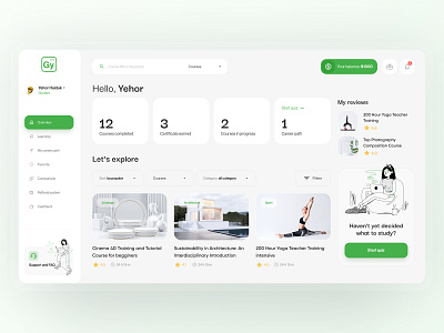 StudyGy Dashboard behance boro cards clean concept dashboard dribbble green illustration interface learn learning learning platform minimal overview study ui ux web