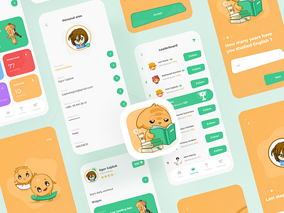 Kids Learning App app app design boro cards character concept education flat home screen illustration interface ios kids kids art leaderboard onboarding personal area ranking ui ux