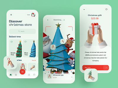 Christmas Store App app app design ar boro cards christmas concept ecommerce flat gift homescreen interface ios minimal new year scan store ui ux