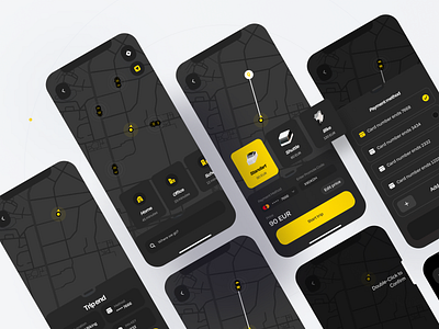Taxi App app design booking boro car concept design homescreen interface ios map material minimal payment rent taxi ui ux yellow
