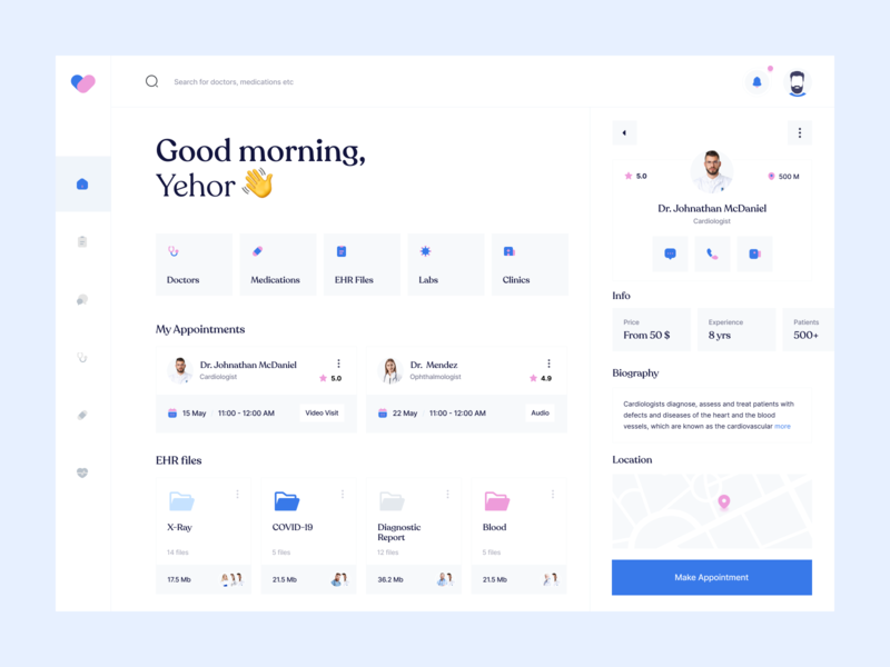 👨‍⚕️ CareMe Web App app design booking boro clean concept dashboard design doctor appointment ehr files health interface medical profile sidebar ui ux webapp