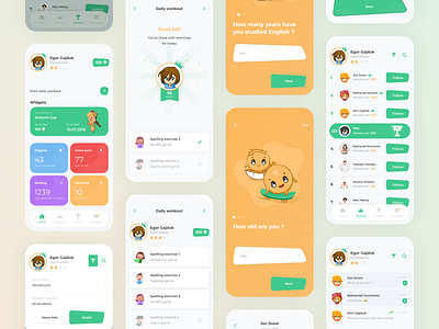 Learning Tournament App app app design boro concept education english flat gui homescreen illustration interface ios kids learning mesages minimal onboarding ui ranking ui ux