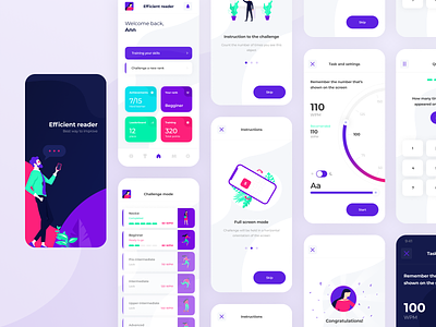 Efficient reader app app design boro colorful concept flat interface ios knowledge learning minimal minimalistic onboarding ui reader settings splash page typography ui uiux ux