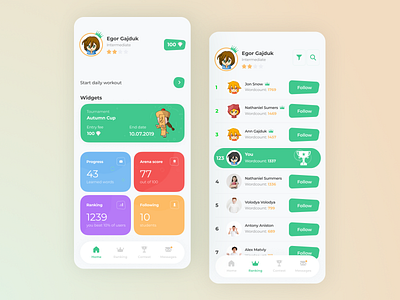 Learning Tournament app app design boro cards concept filter flat follow interface ios learning learning app list minimal search ui ux