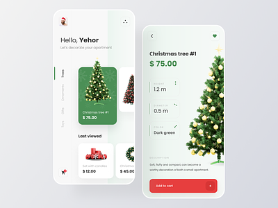 Christmas Store App app app design boro christmas concept ecommerce flat green interface ios minimal mobile ui mobile uiux new year shopping tree ui ui design ux